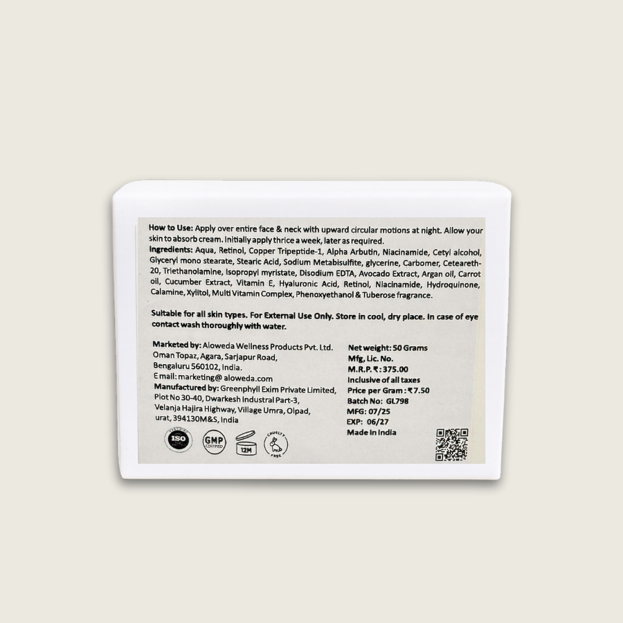 AGE DEFYING CREAM 50 Grams,Retinol 1%, Copper Tripeptide, Alpha Arbutin & Niacinamide 10%