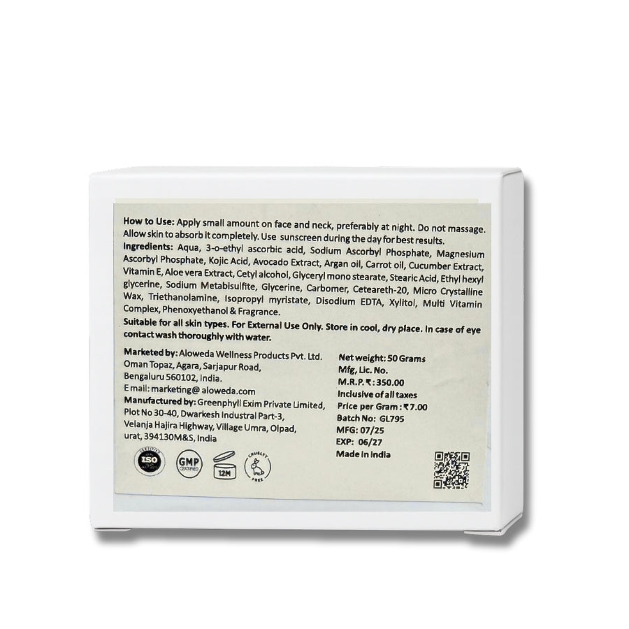 Glow Cream 50 Grams Vitamin C 20%, Kojic Acid, Avocado Extract and Argan Oil