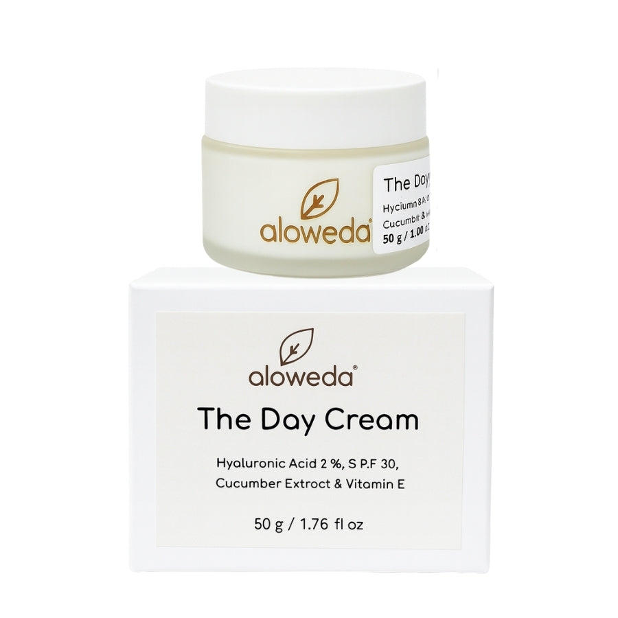 The Day Cream 50 Gram: Aloweda Day Cream SPF 30 + Hyaluronic Acid + Vitamin E