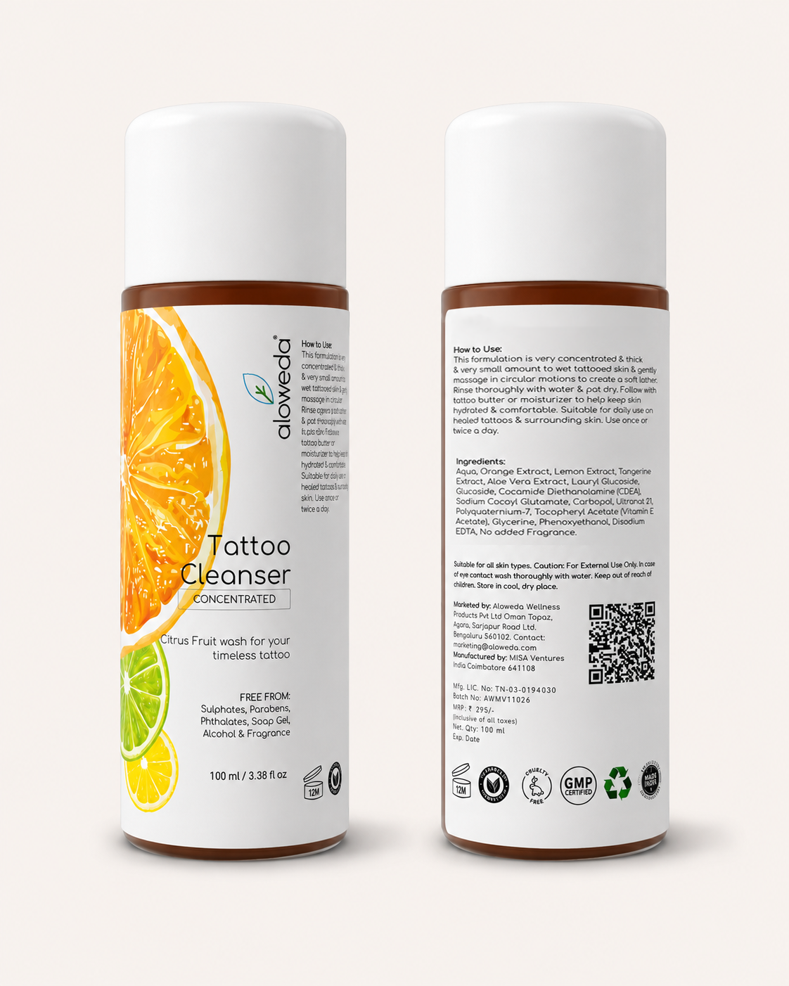 Tattoo Cleanser 100 ml Concentrate: Gentle Citrus Fruit wash for your Timeless Tattoo