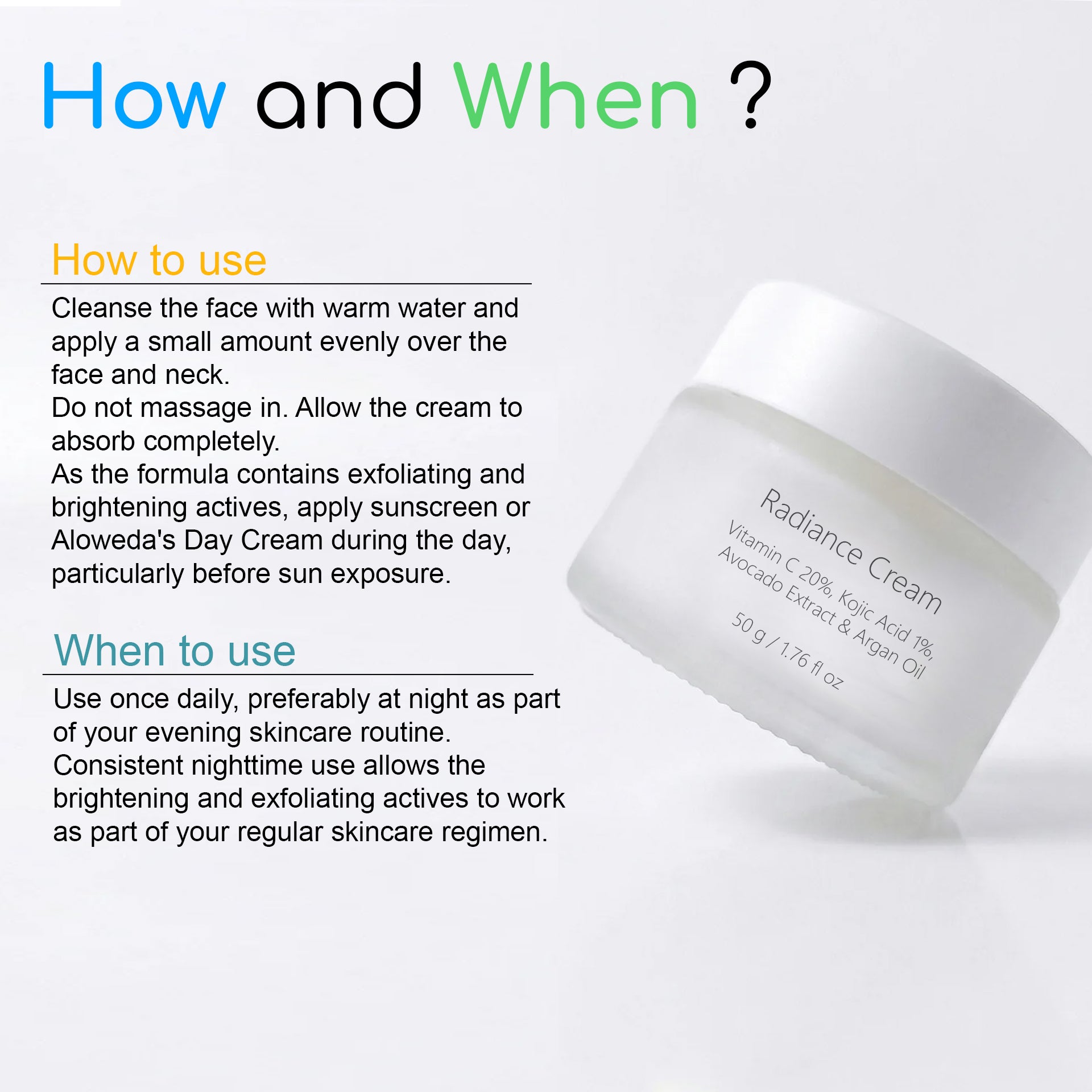 Vitamin C 20%, Kojic Acid, Avocado Extract & Argan Oil : Radiance Cream 50 G